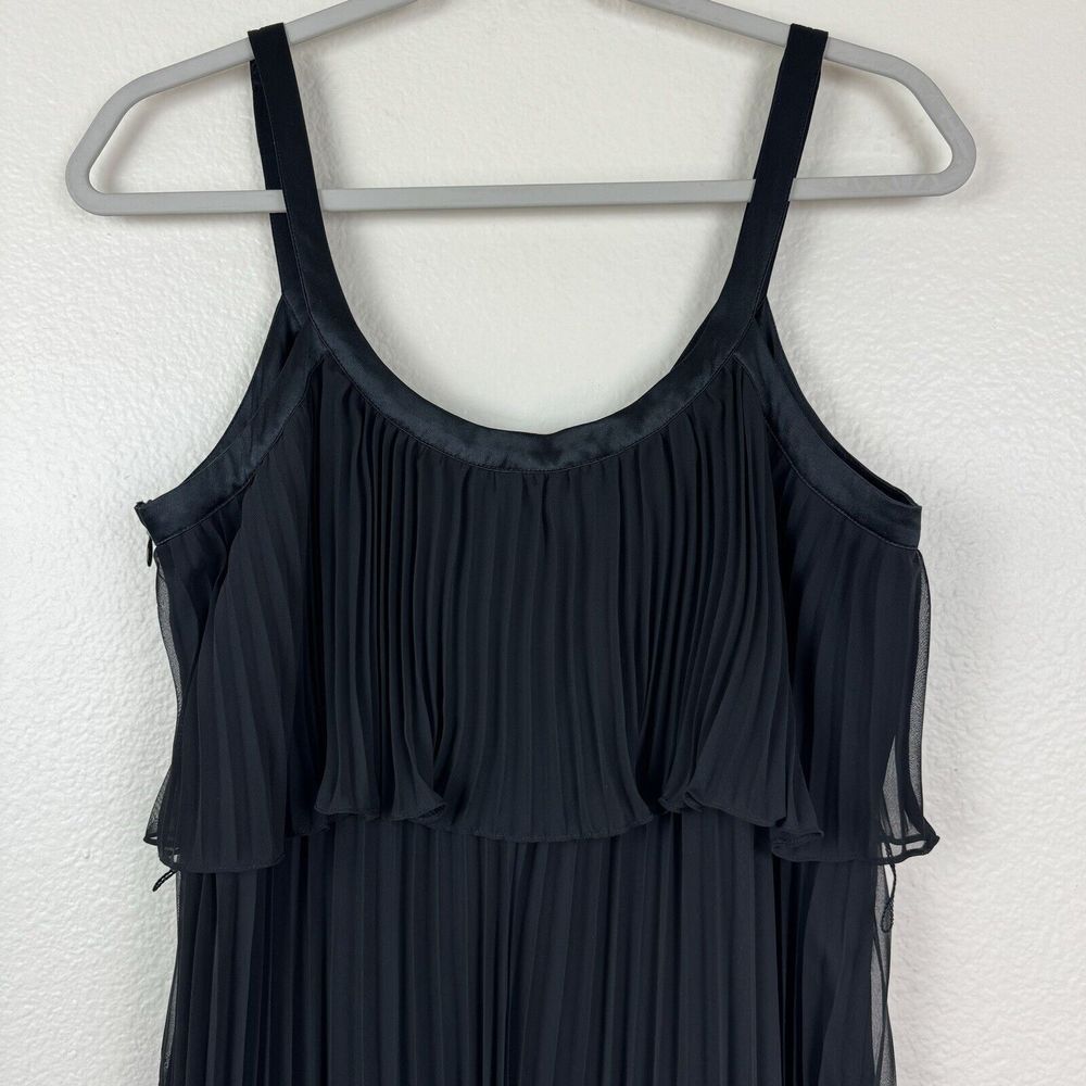 White House Black Market Pleated Chiffon Knee Length Dress Satin Trim Black 10 - Picture 11 of 16
